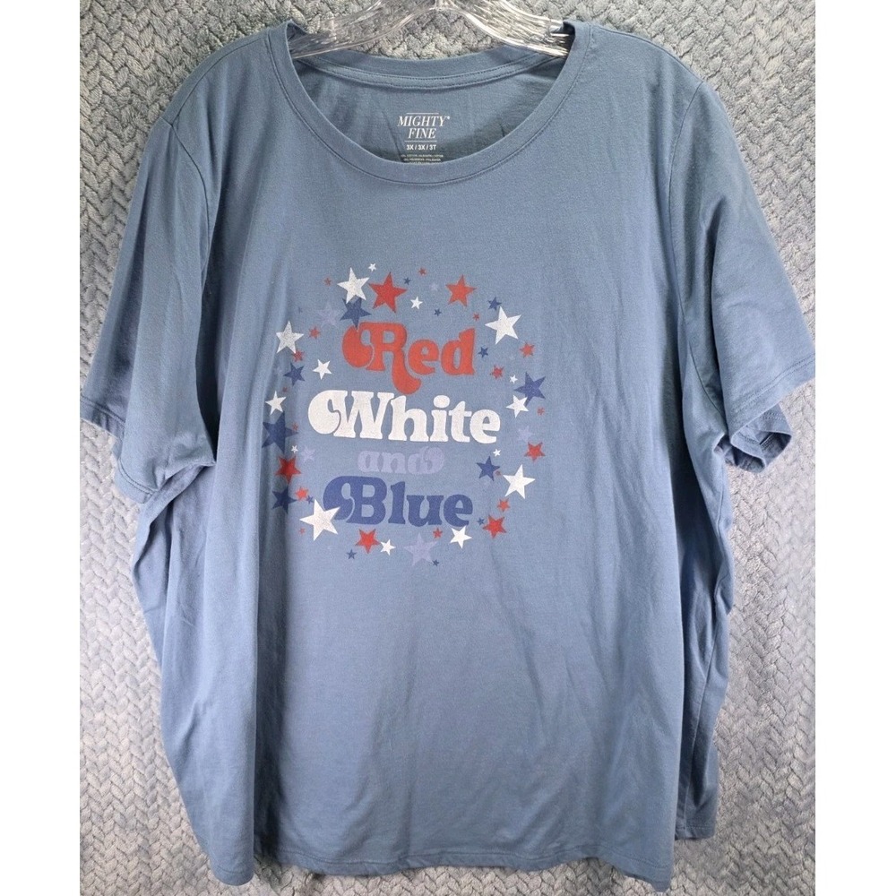 Mighty Fine Red White & Blue USA Graphic Tee Shirt Women's Size 3X July The 4th